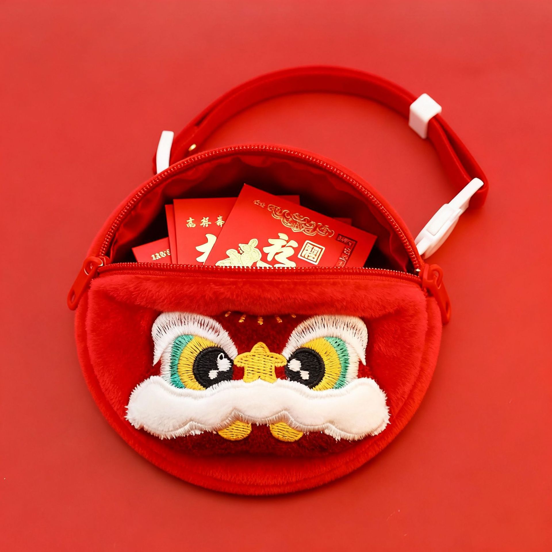 宠物新年装红包项圈春节猫咪狗狗收纳袋项链红色装饰品无声钱袋子