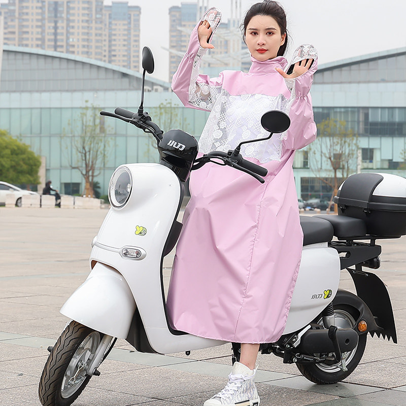 电动车防晒衣女防紫外线全身加厚黑胶骑行长款带袖护手时尚