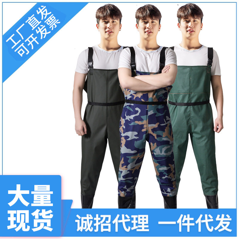 新红诗雨下水裤齐胸半身加厚钓鱼服连体钓鱼打鱼捕鱼水裤批发