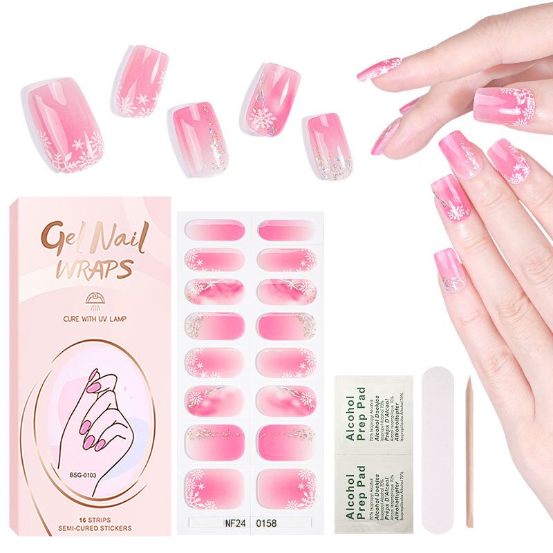 正祥半固化凝胶UV指甲贴3D烫金花朵半烤光疗甲gel nail凝胶美甲贴