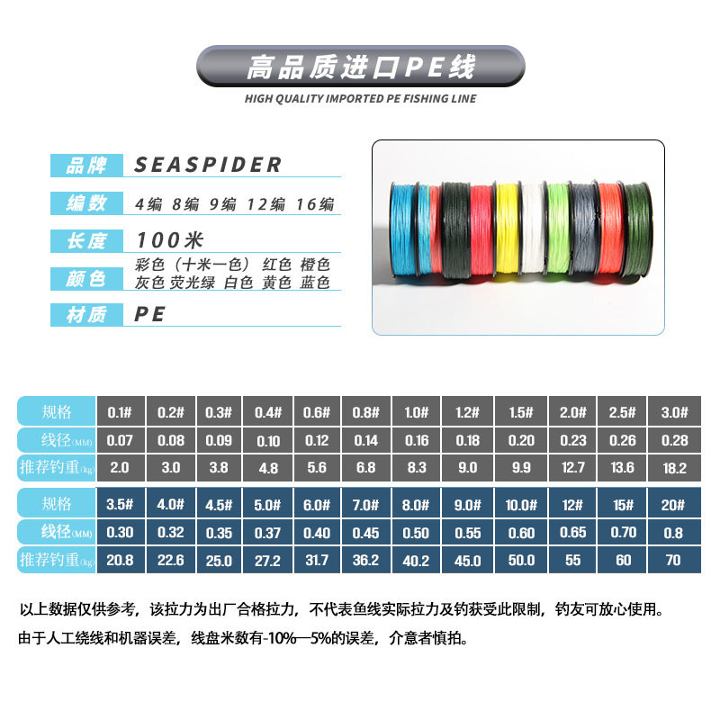 鱼线主线路亚pe线100米编织线8编大力马远投渔线渔具快速发货