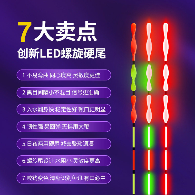 齐手电子漂咬钩变色夜光漂夜钓浮漂鲫鱼漂高灵敏标重力感应螺旋尾