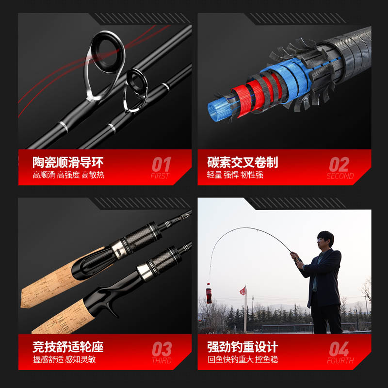 科美龙一击实心马口竿UL超软调碳素白条竿直枪柄杆纺车轮路亚竿