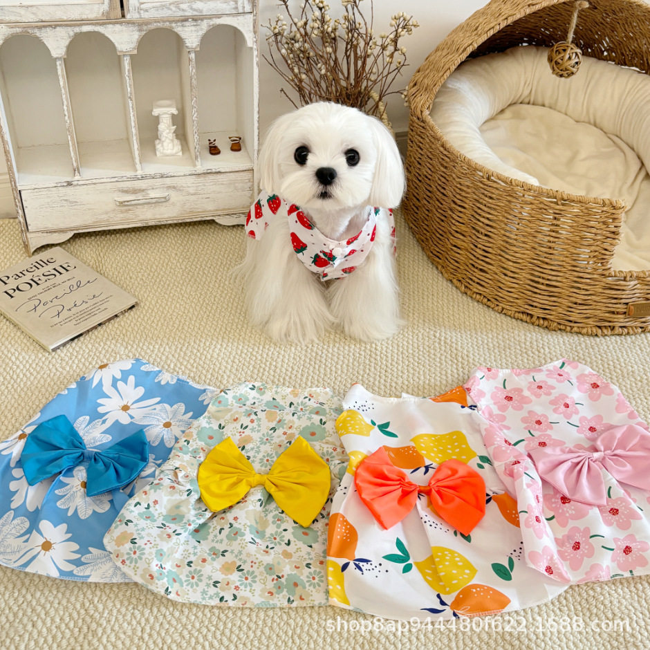 春夏季小型犬碎花胡蝶结公主裙猫咪狗狗裙子宠物裙子可爱宠物衣服