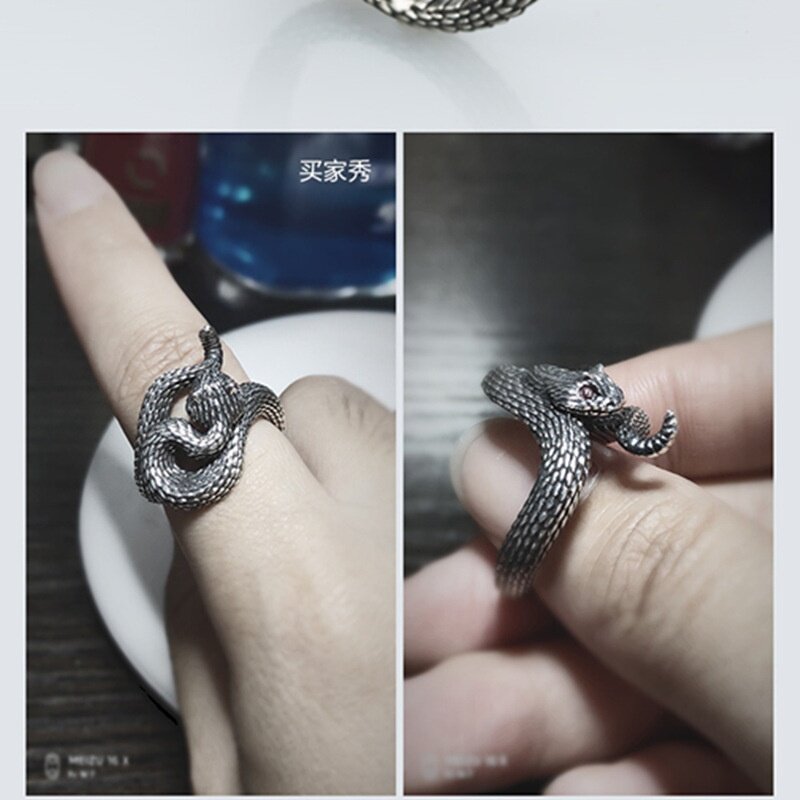 跨境饰品欧美复古蛇戒指开口缠绕响尾蛇指环男女款时尚个性配饰