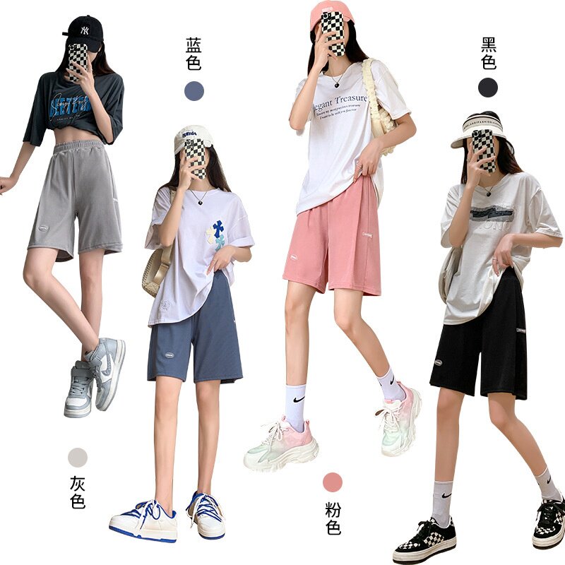 严选冰丝短裤女夏季薄款显瘦宽松高腰直筒中裤休闲阔腿裤运动五分