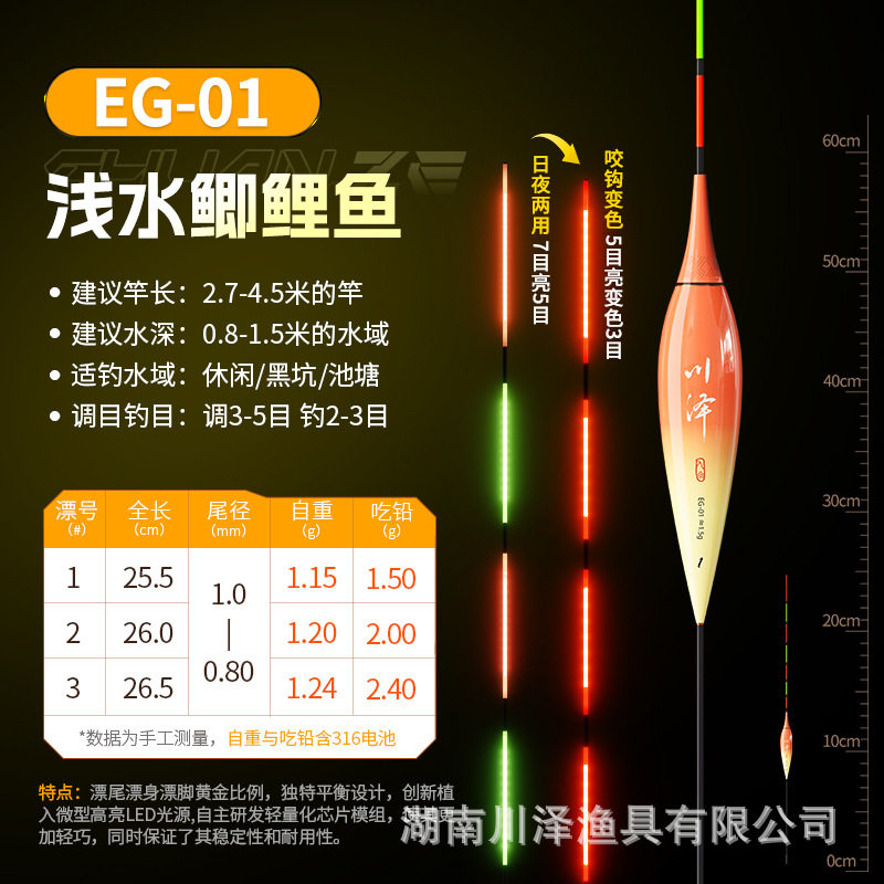 川泽EG一体LED灯珠尾316夜光漂咬钩变色清晰醒目浮漂钓鱼漂电子漂