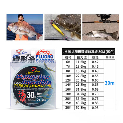 台湾JM jigging master流氓隐形碳线 深海船钓金枪发烧级前导碳线