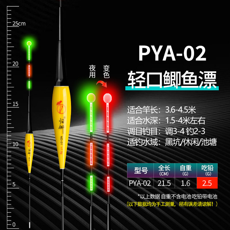 浅水电子漂咬钩变色日夜两用夜光漂轻口滑口鲫鱼鲤鱼夜钓浮漂短漂