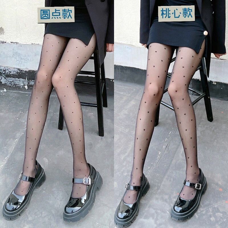 批发爱心圆点白丝袜女春夏jk甜美蝴蝶结洛丽塔连裤袜波点黑丝袜