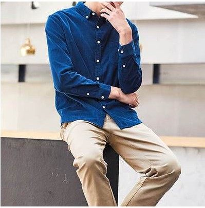 灯芯绒衬衣男装休闲纯色上衣服青年大码长袖纯色条绒大号宽松衬衫