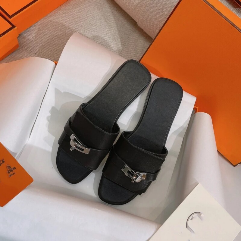 羊皮版~锁扣一字拖鞋女真皮平底2024年夏季露趾平底时尚外穿凉拖,女鞋,一字拖,淘宝优惠券,粉丝福利购,淘宝优惠卷