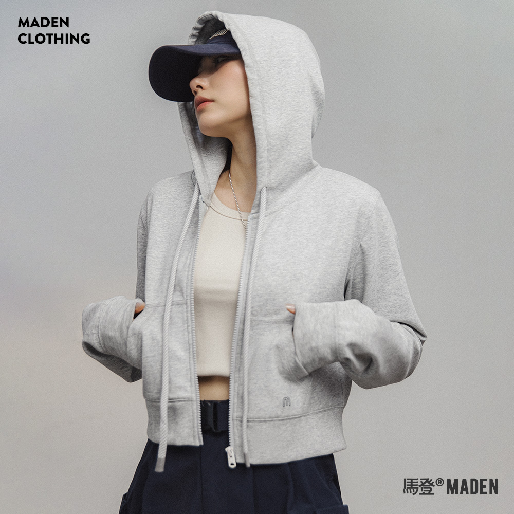 美式复古高腰修身短卫衣开衫外套