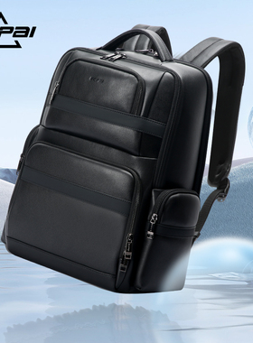 BOPAI博牌男士真皮双肩包大容量商务旅行背包多功能电脑包男高档