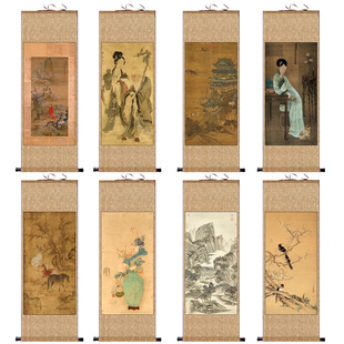 麻姑献寿白描新款图清代字画春山游骑图仿古名家人物画丝绸卷轴