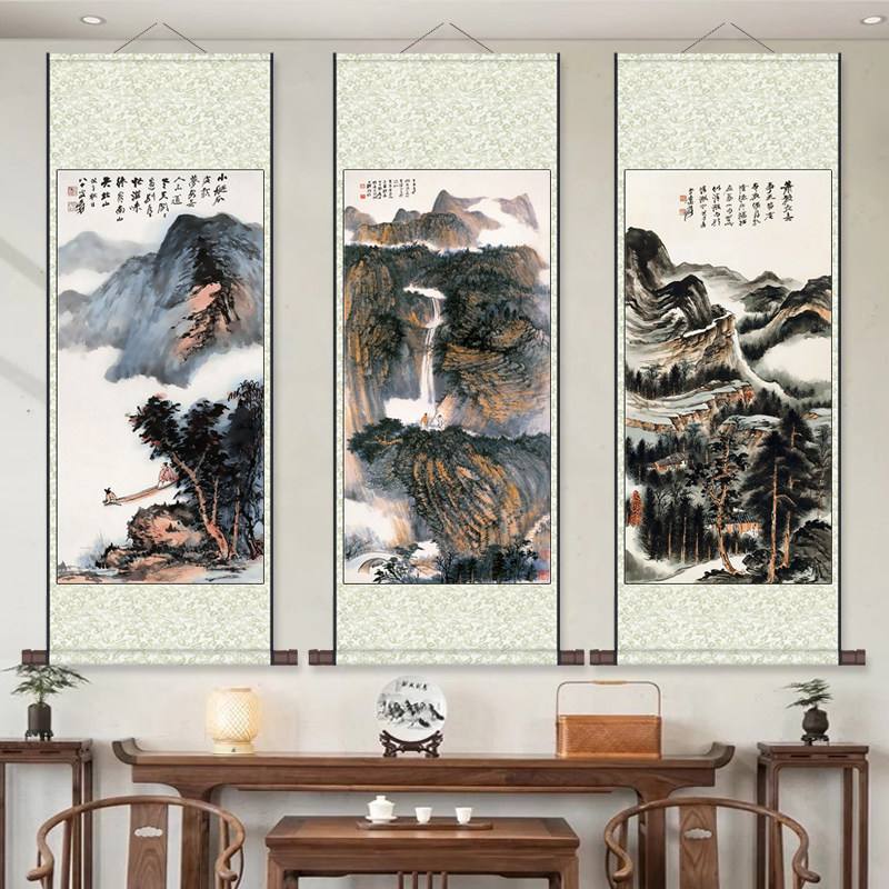 张大千国画走廊画酒店客厅玄关风水行吟策杖山水茶楼字画山林隐居