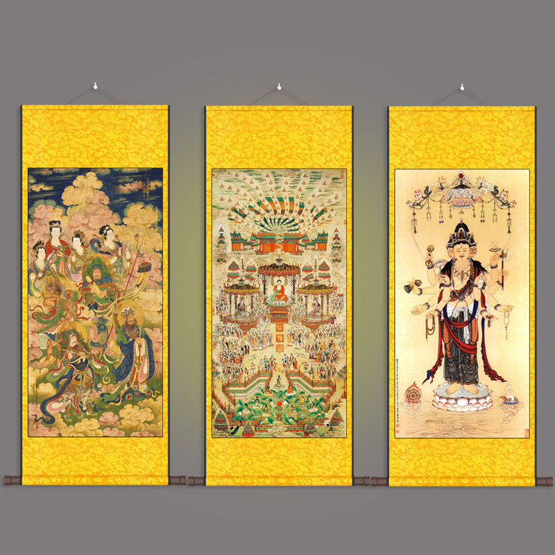 观音画像罗汉图丝绸画卷轴画地藏挂像绢画布艺装饰画人物画