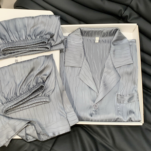 男士睡衣夏季冰丝三件套高级感2025年新款睡衣男款丝绸家居服套装