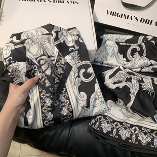 男士睡衣夏季冰丝三件套薄款高级感欧美风夏天睡衣男款丝绸家居服