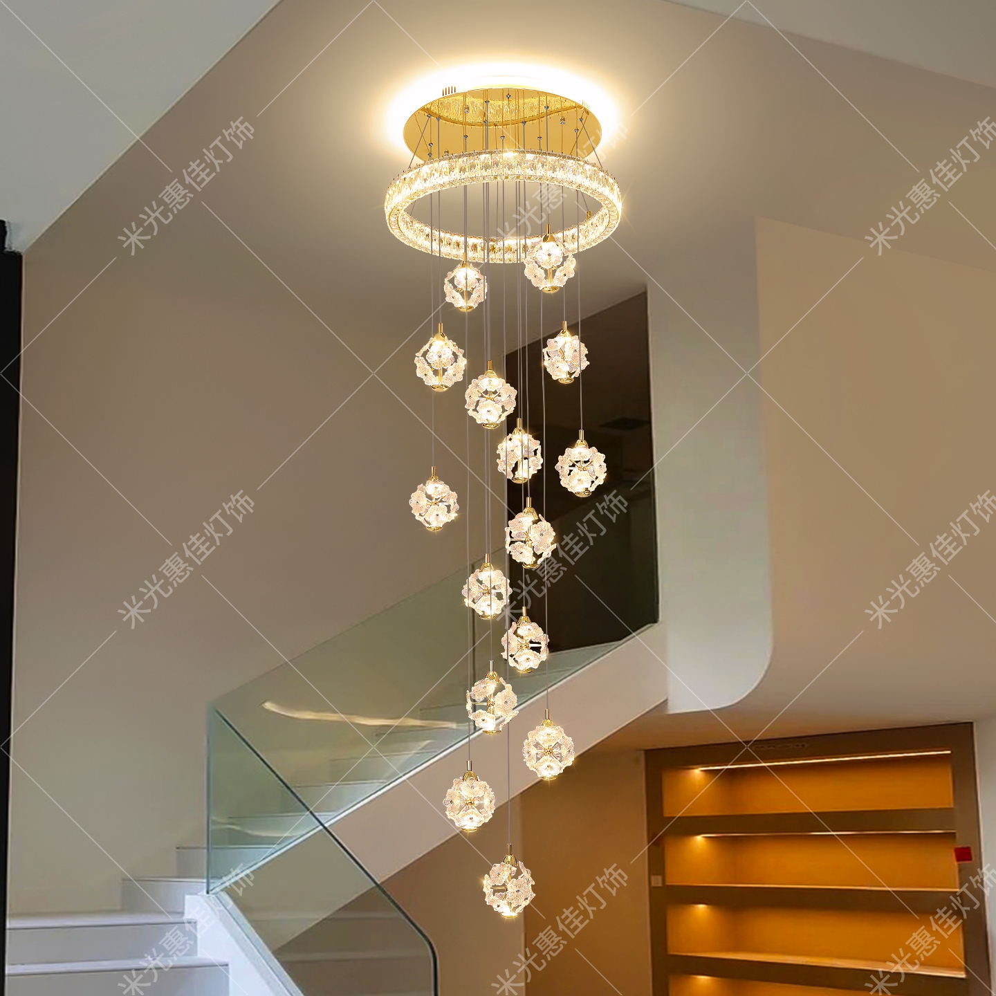 别墅轻奢水晶楼梯挑空吊灯loft灯