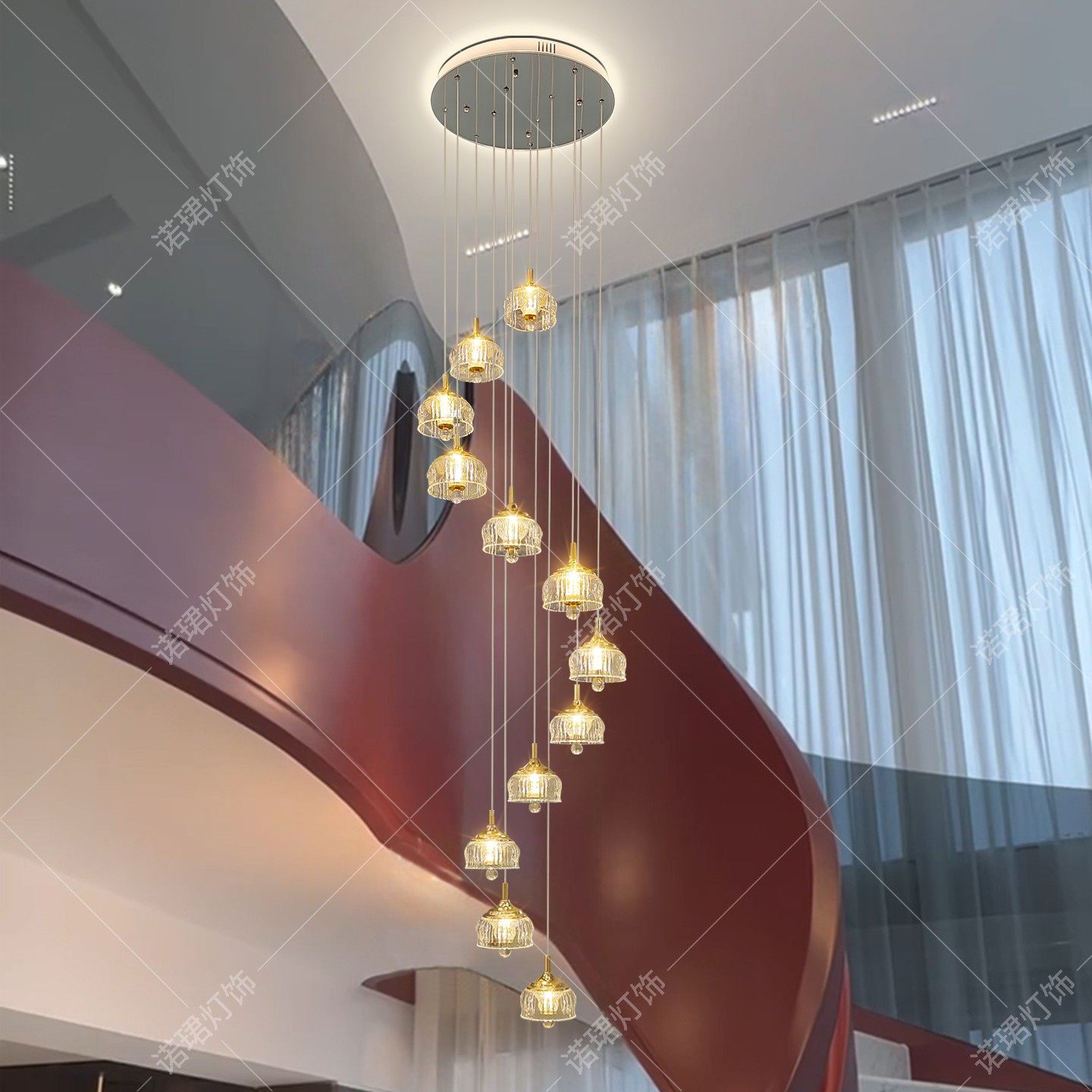 楼梯间吊灯loft公寓轻奢水晶别墅2025年新款艺术复式楼旋转长吊灯,家装灯饰光源,LOFT/复式住宅/楼梯吊灯,淘宝优惠券,粉丝福利购,淘宝优惠卷