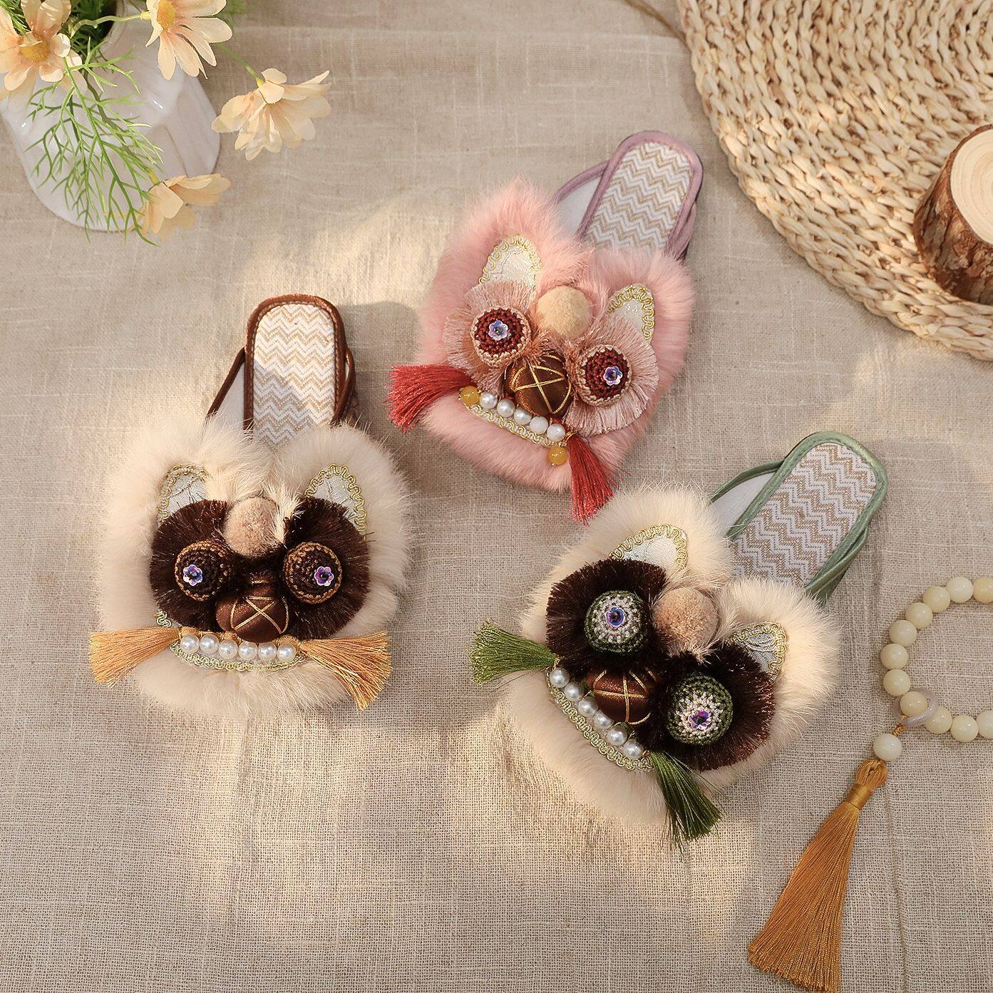 虎头拖鞋2026春季新款民族风手工绣花鞋国潮复古平底汉服传统布鞋