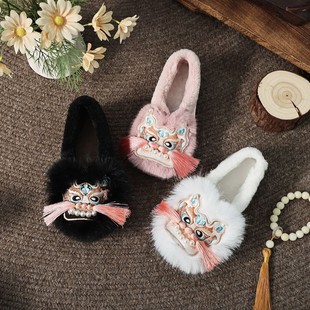 瑞虎 新款国潮汉服平底布鞋复古民族风绣花鞋成人虎头鞋女式棉鞋