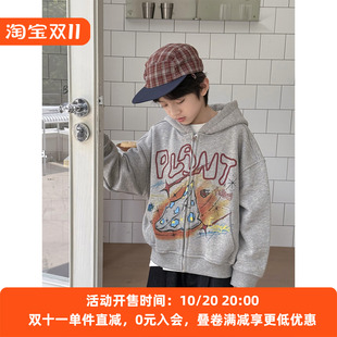 童装男童连帽卫衣印花外套2026秋冬新款韩版儿童中小童休闲上衣潮