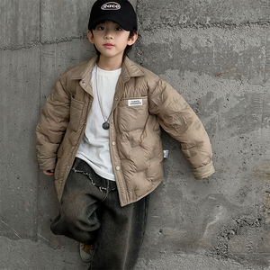 儿童羽绒服中小童洋气白鸭绒上衣潮2023冬装新款男童保暖翻领外套