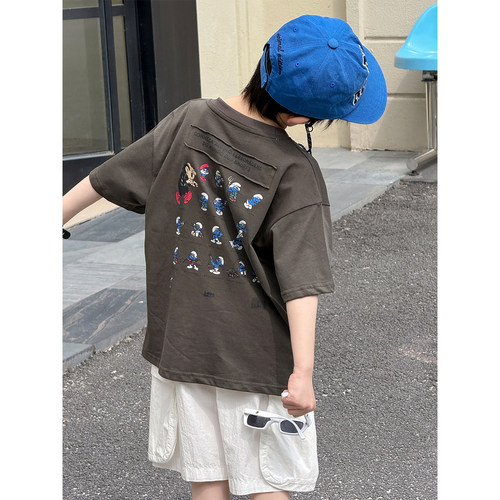 儿童印花短袖男孩卡通精灵T恤2026夏装新款韩版夏季落肩袖上衣t潮
