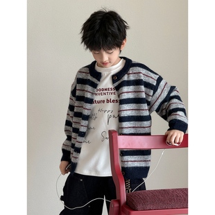 儿童条纹毛衣2026秋冬新款韩版男童居家童装保暖上衣女宝潮搭外套