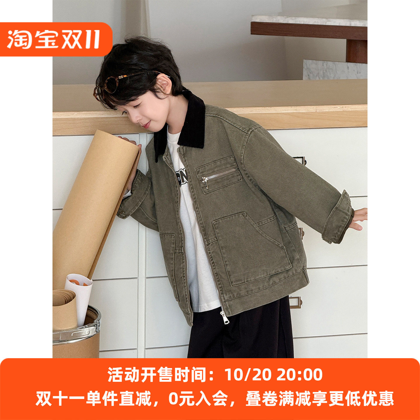 儿童牛仔外套2026秋装新款韩版时尚复古童装翻领上衣潮男女孩夹克
