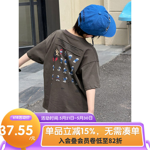 儿童印花短袖男孩卡通精灵T恤2026夏装新款韩版夏季落肩袖上衣t潮
