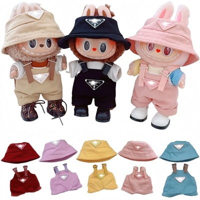 17cm拉布布labubu娃衣10cm棉花娃娃lulu猪娃三岁三角背带裤渔夫帽