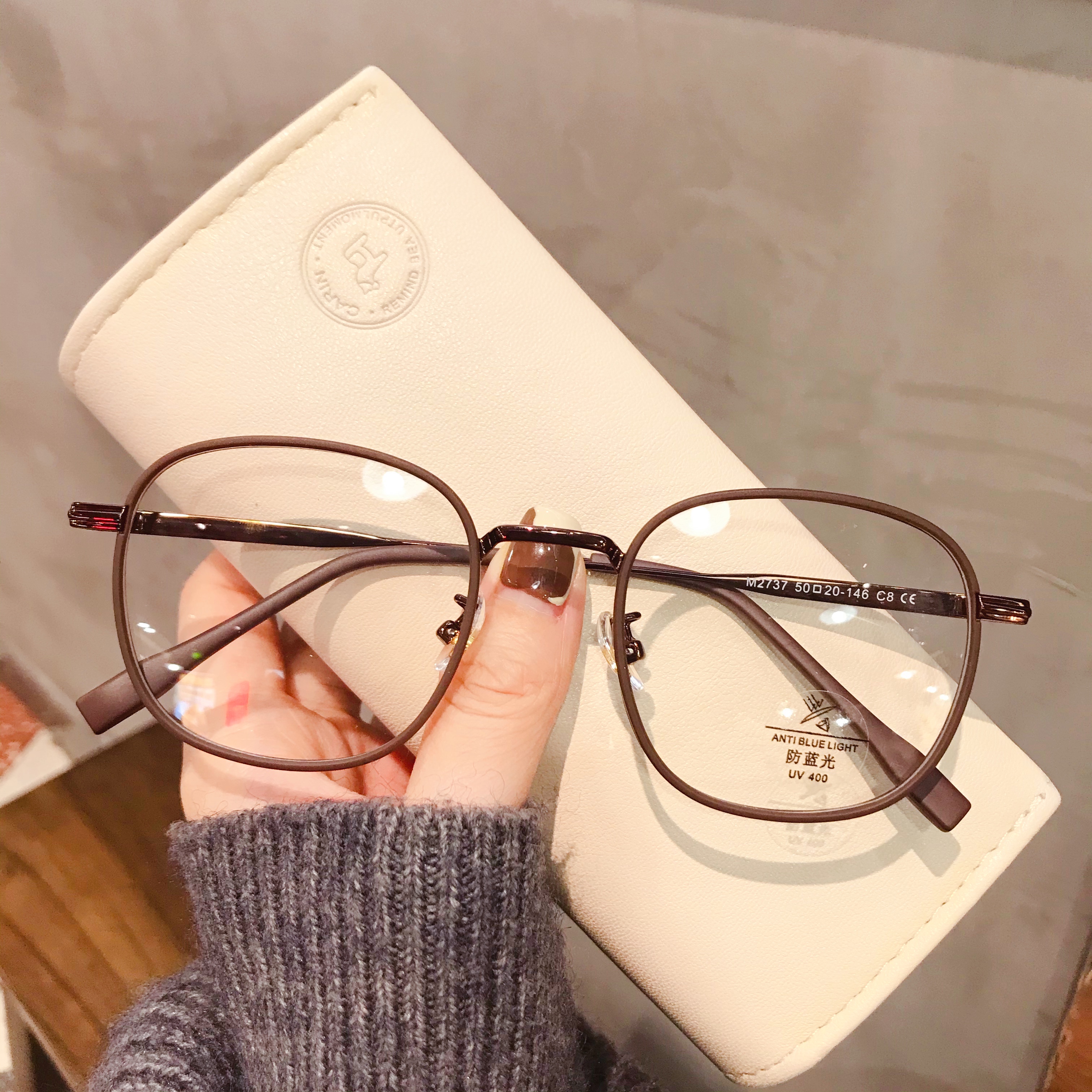 超轻显白CD栗子棕眼镜框素颜圆脸