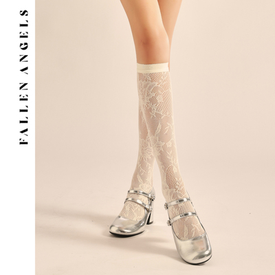 FallenAngels/凡洛纪 白色蕾丝小腿丝袜女夏季法式甜美纯欲中筒袜