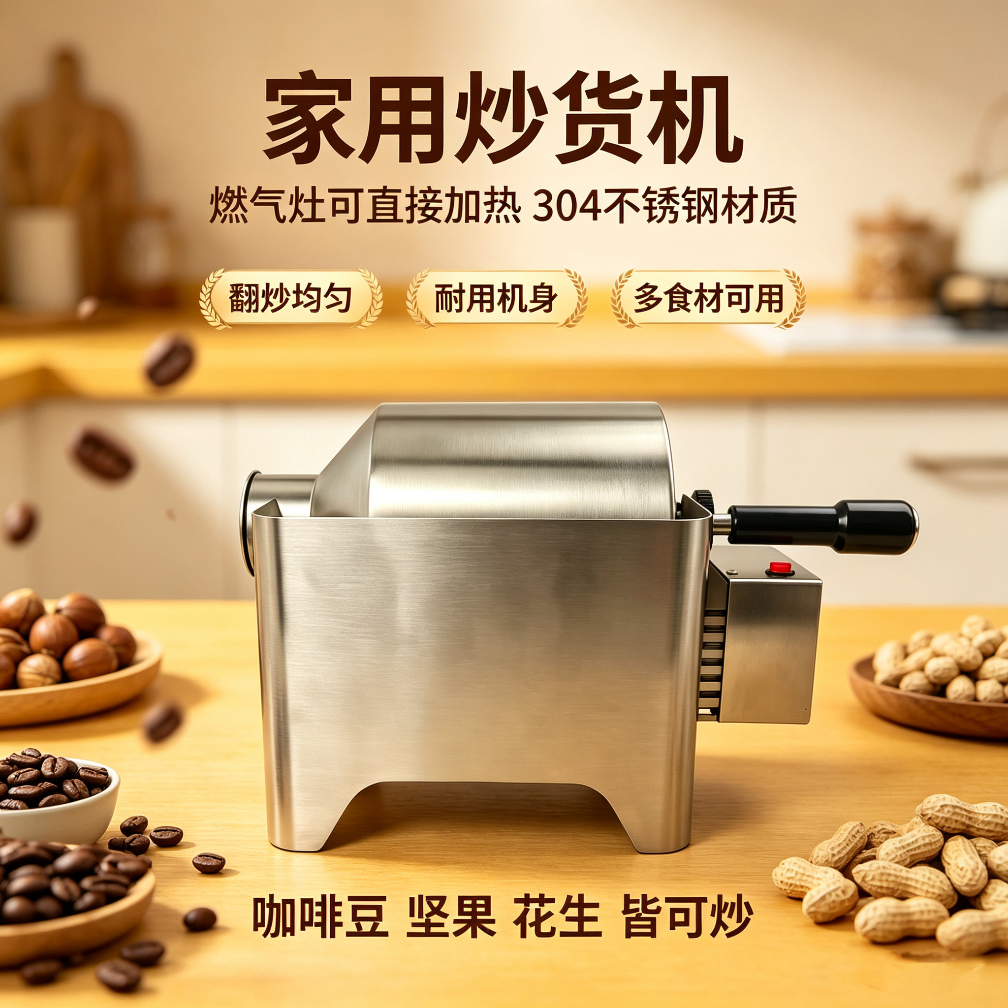 燃气灶款家用炒货机 不锈钢咖啡豆烘烤机 花生瓜子坚果五谷翻炒机