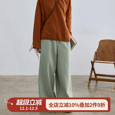 拙外【清溪】裤子2025新款今年流行爆款直筒宽松棉麻复古牛仔裤女