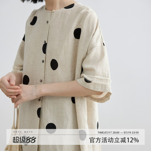 拙外【白涧】中长款亚麻衬衫女2026夏季新款设计感波点时尚上衣