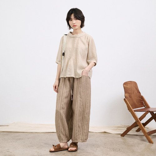 【拙外 7/13新品 00:00AM】100%苎麻短袖衬衫女日系文艺宽松上衣