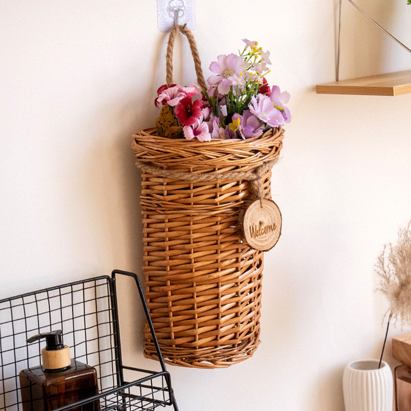 柳枝长挂篮上墙花篮子植物藤编置物筐悬挂式装饰窄框田园风挂花筒,收纳整理,挂篮,淘宝优惠券,粉丝福利购,淘宝优惠卷
