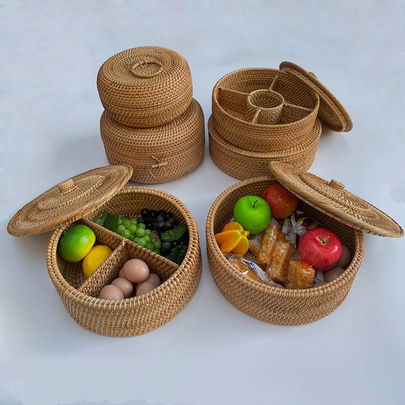 带盖干果盒子手工藤编糖果盒多格分类收纳篮放花生红枣年货果脯盒