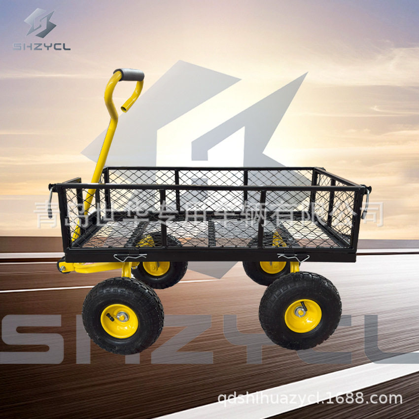 花园工具车四轮搬运牵引手柄网车露营农场运输车充气橡胶轮工具车