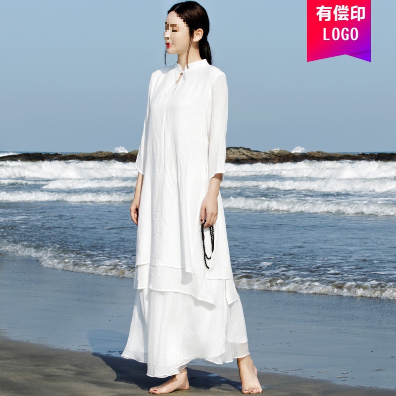 白色禅服复古唐装棉麻茶服禅修服打坐居士服中国风禅意女装