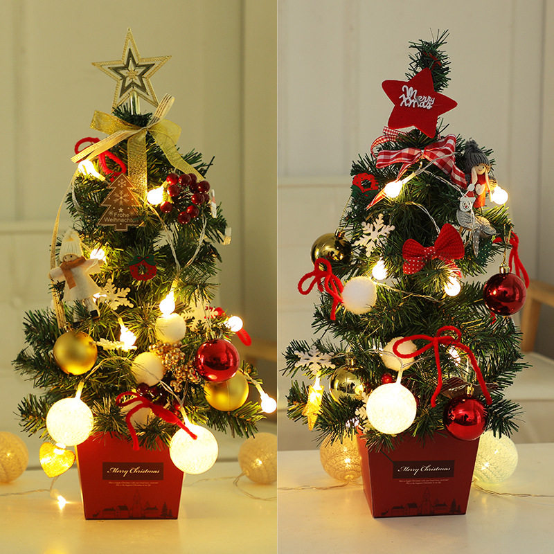 金色红色装圣诞树圣诞节迷你小桌面带灯50cmchristmas tree树zk