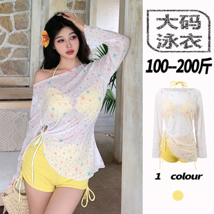 黄色分体泳衣女大码胖mm比基尼平角裤泡温泉海滩度假高级性感绝美