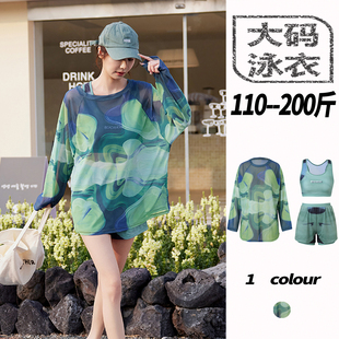 胖mm分体保守微胖女孩遮肉显白高级感女款 温泉泳衣三件套长袖 大码