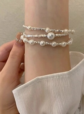 小红书不规则复古贝壳珍珠手链女款轻奢小众精致气质碎银子手串