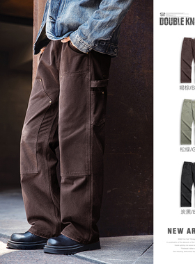 MRA男装美式休闲B01双膝重磅伐木裤直筒帆布法工裤军绿色长裤男春