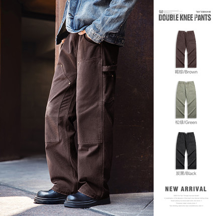 MRA男装美式休闲B01双膝伐木裤直筒帆布法工裤军绿色长裤男早秋潮